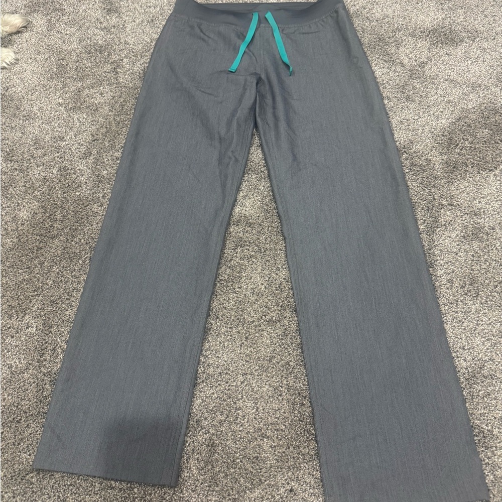 Figs Charcoal Pants with Aqua Accent